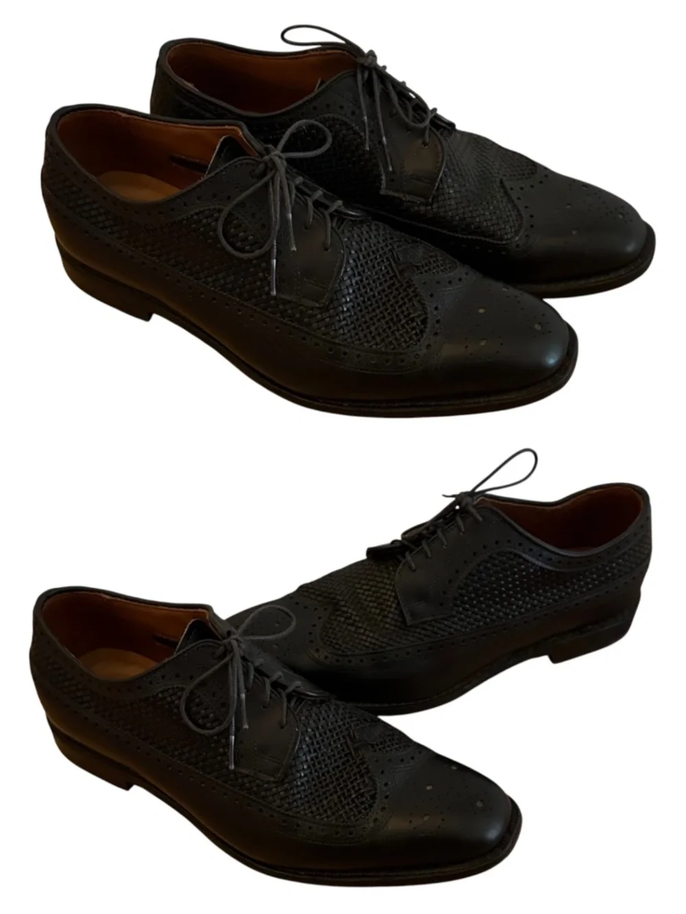Allen Edmonds Leiden Shoes Mens 11 D Black Leather Woven Wingtip Derby Brogue